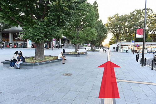 2. 駅改札を背に、正面の道（国立西洋美 術館と東京文化会館の間）をまっすぐ進みます。